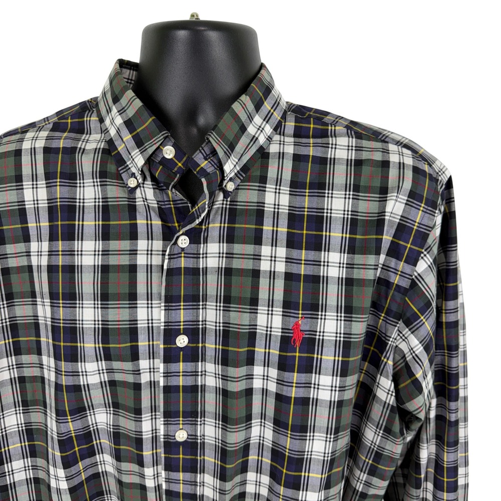 Polo Ralph Lauren Mens Classic Fit Plaid Button Down Shirt Green Navy Large L